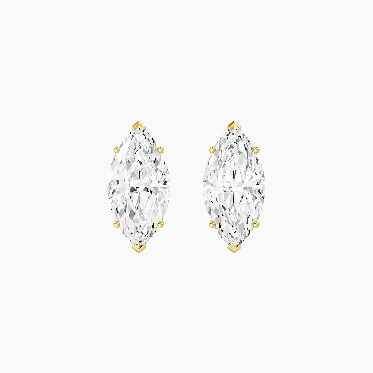 18k Yellow Gold 3ct Marquise White Lab Diamond Stud Earrings