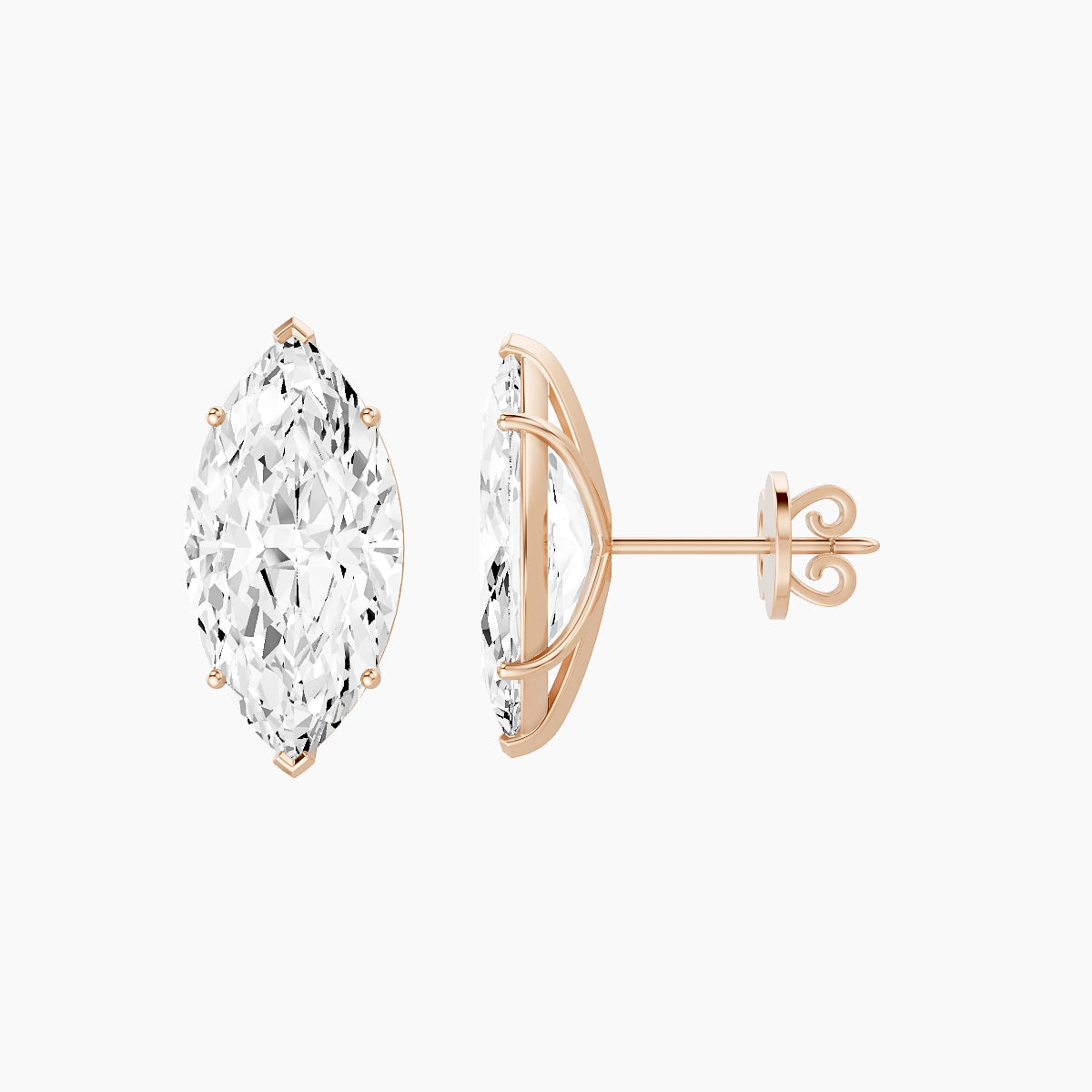 18k Rose Gold 5ct Marquise White Lab Diamond Stud Earrings