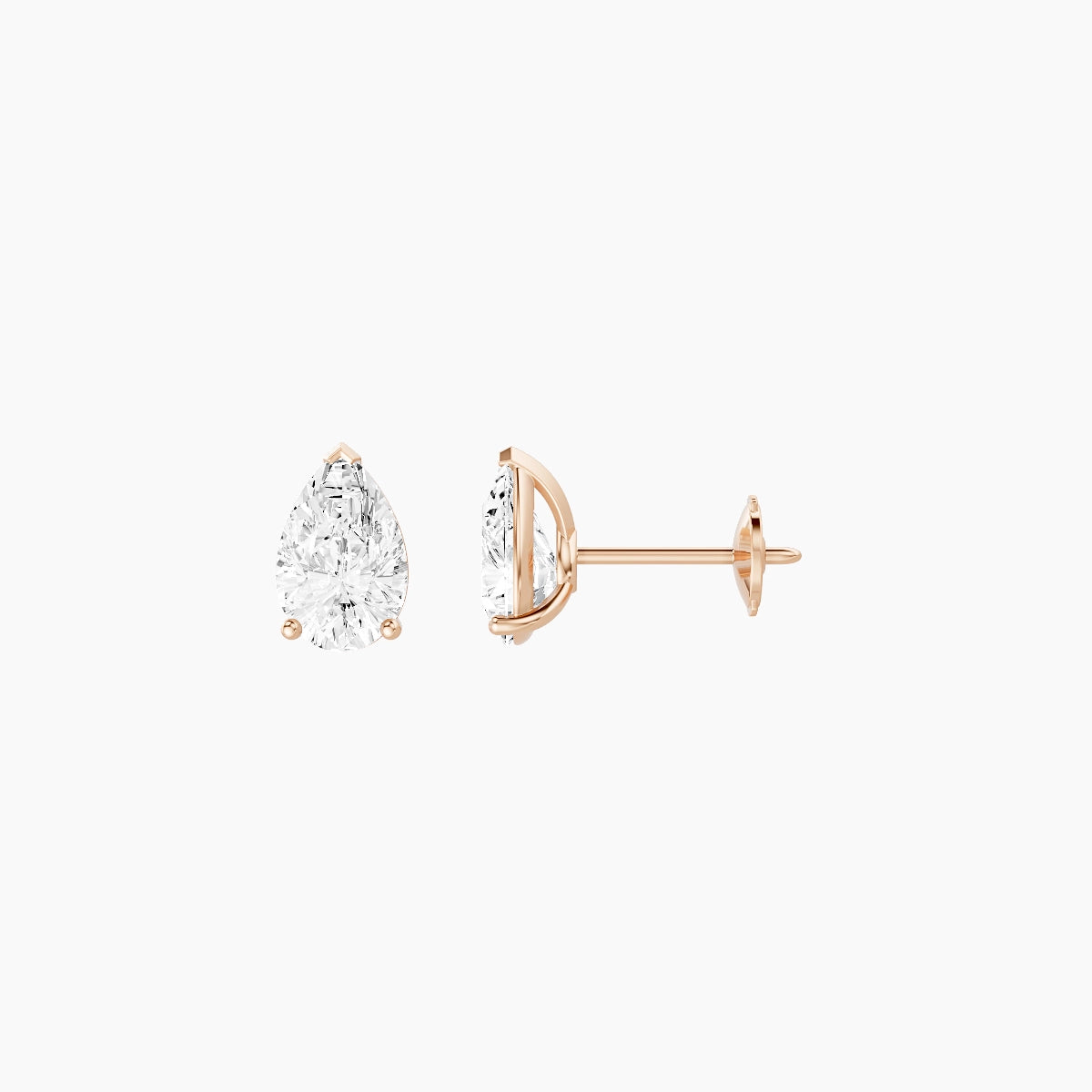 18k Rose Gold 1ct Pear White Lab Diamond Stud Earrings