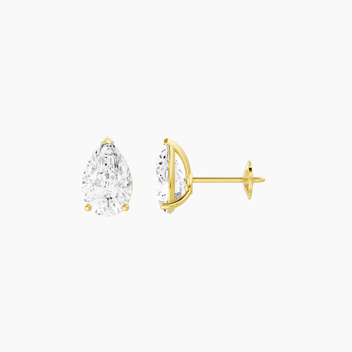 18k Yellow Gold 2ct Pear White Lab Diamond Stud Earrings