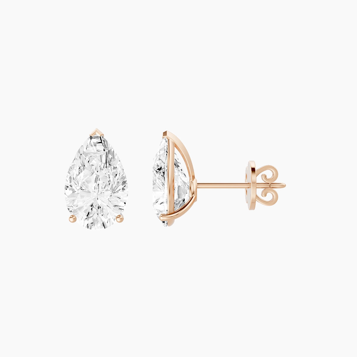 18k Rose Gold 3ct Pear White Lab Diamond Stud Earrings