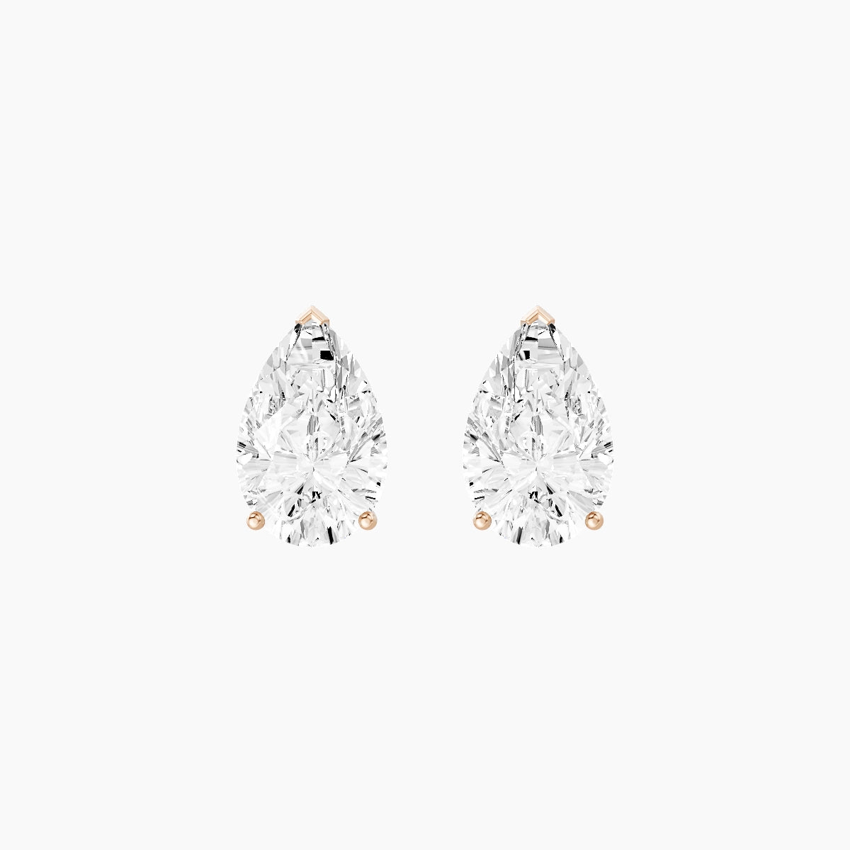 18k Rose Gold 3ct Pear White Lab Diamond Stud Earrings