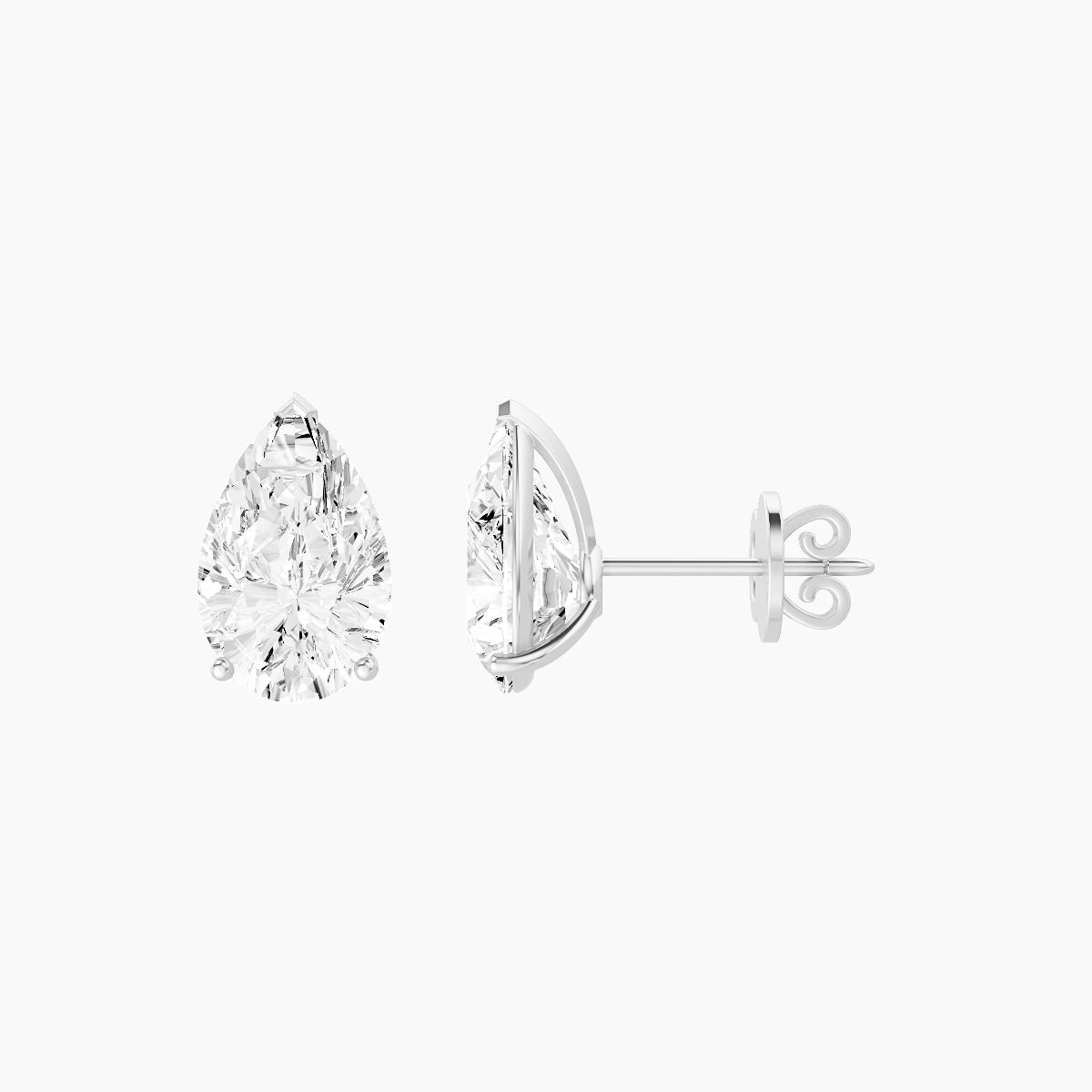 18k White Gold 3ct Pear White Lab Diamond Stud Earrings