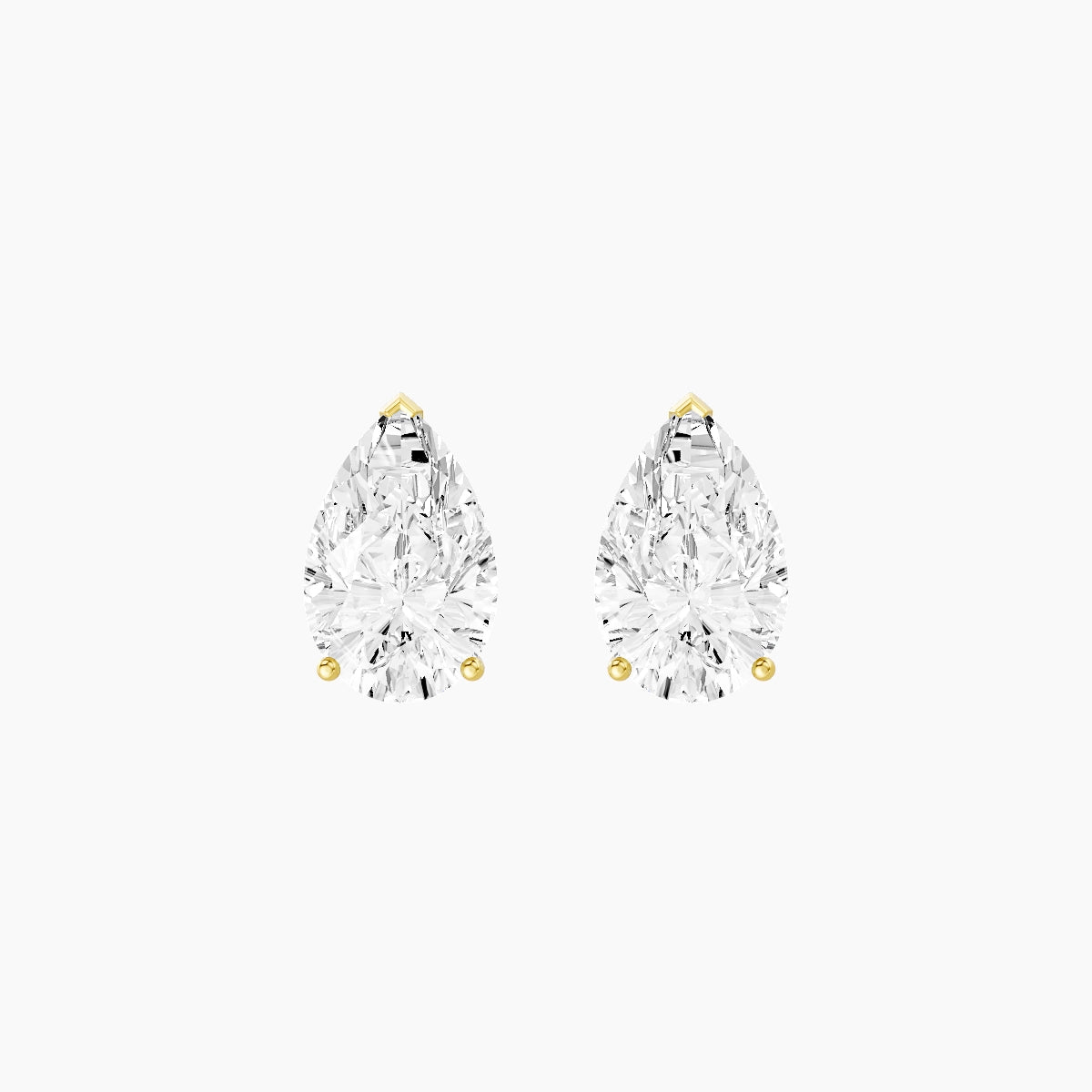 18k Yellow Gold 3ct Pear White Lab Diamond Stud Earrings