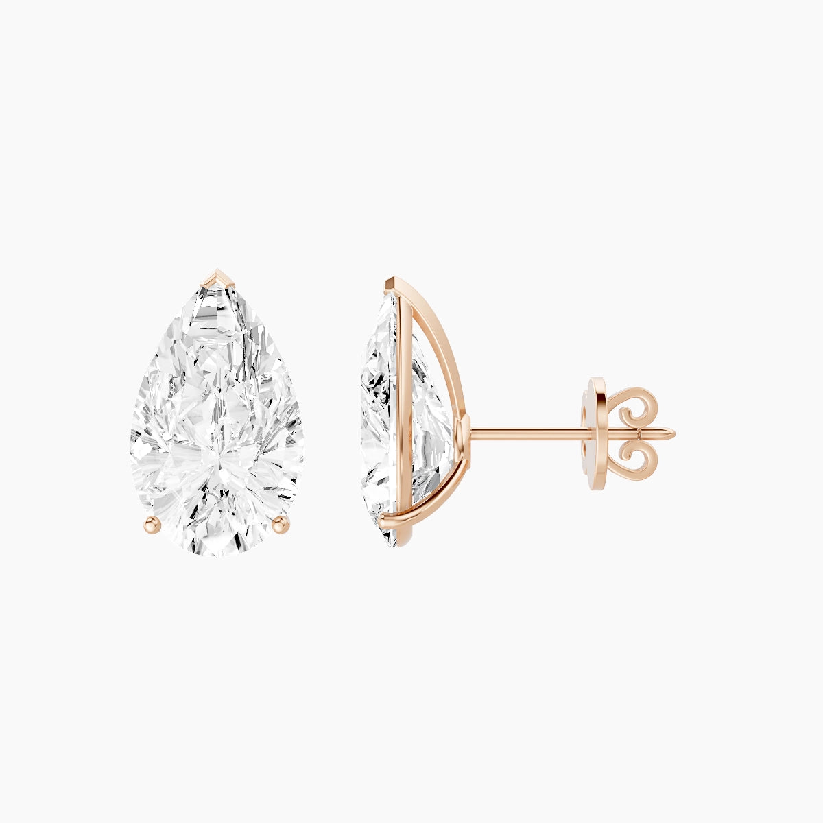 18k Rose Gold 5ct Pear White Lab Diamond Stud Earrings