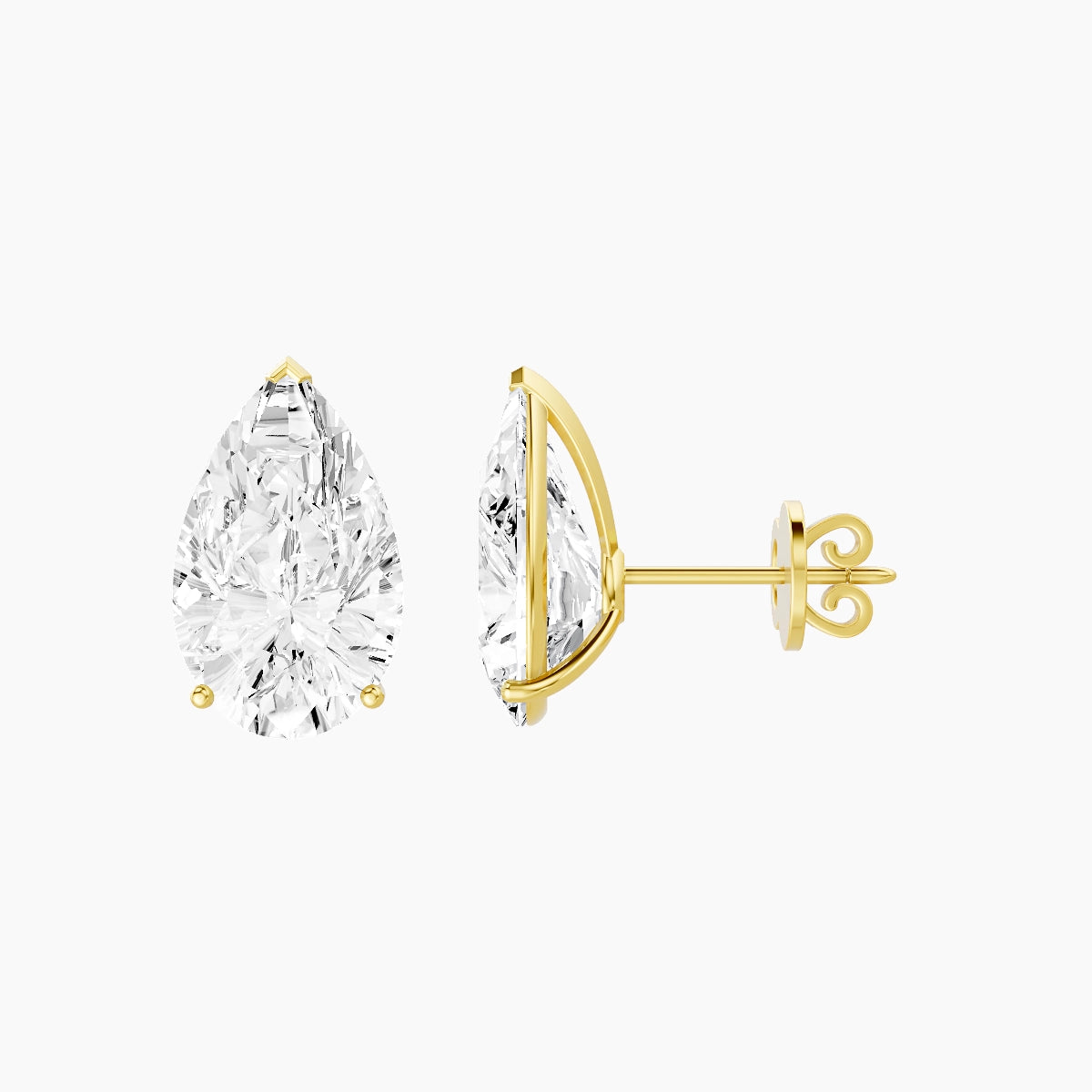 18k Yellow Gold 5ct Pear White Lab Diamond Stud Earrings
