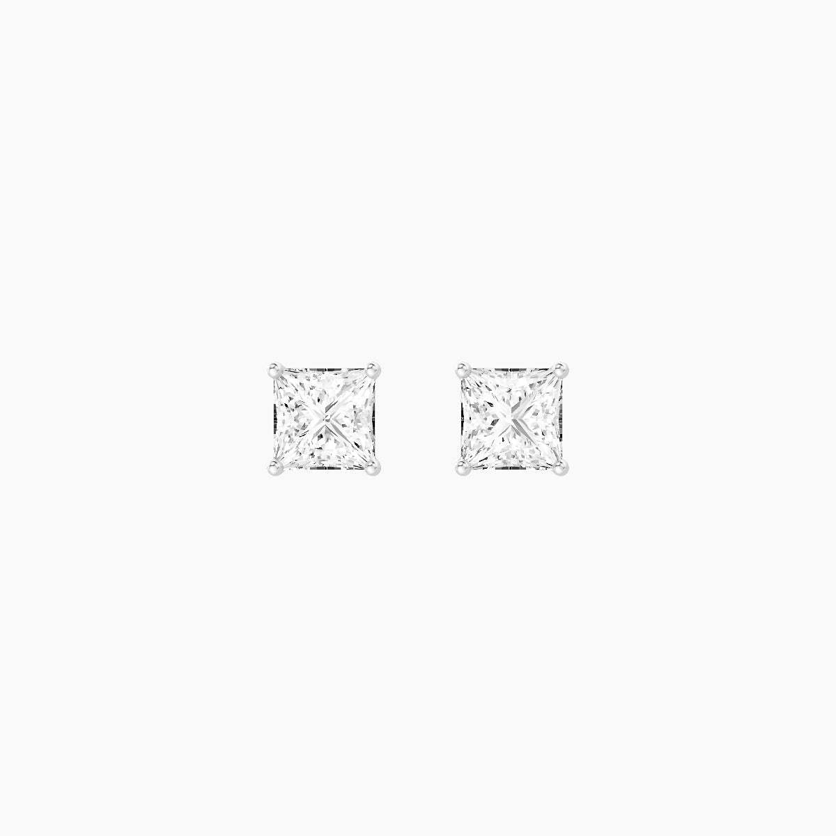 18k White Gold 1ct Princess White Lab Diamond Stud Earrings
