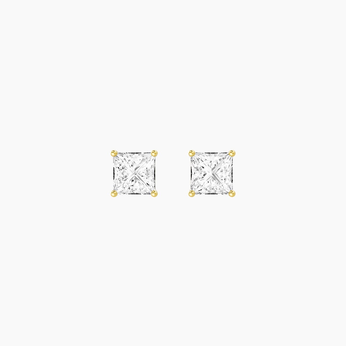 18k Yellow Gold 1ct Princess White Lab Diamond Stud Earrings