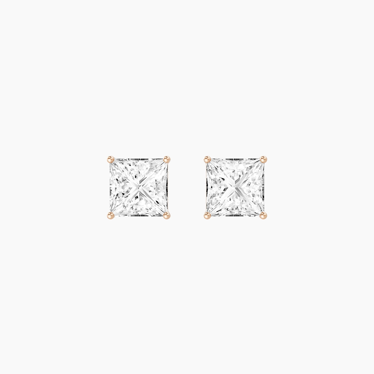 18k Rose Gold 2ct Princess White Lab Diamond Stud Earrings