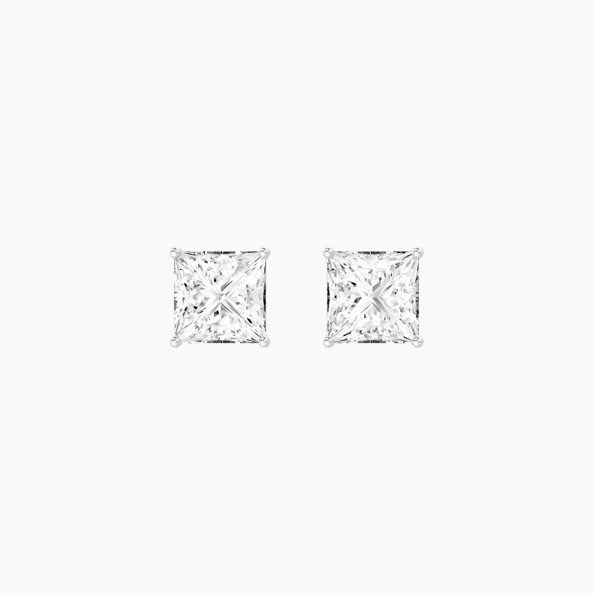 18k White Gold 2ct Princess White Lab Diamond Stud Earrings