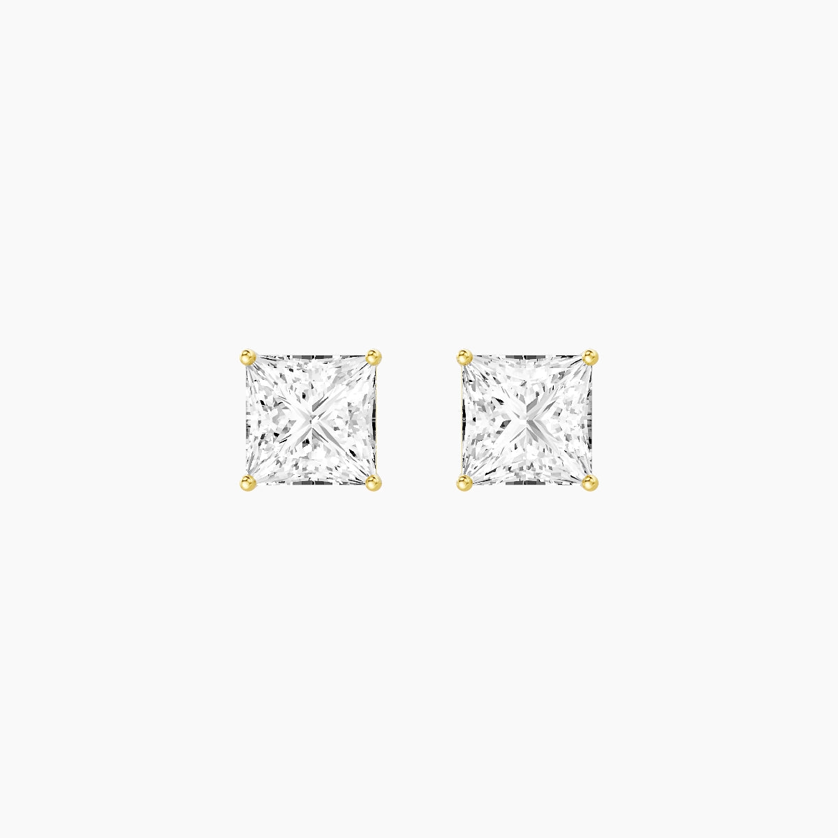 18k Yellow Gold 2ct Princess White Lab Diamond Stud Earrings