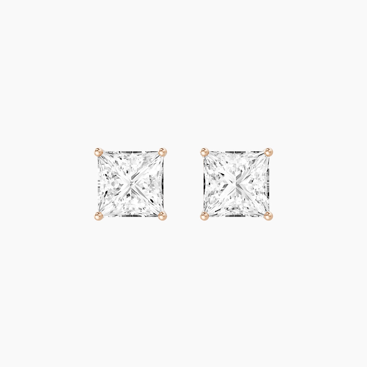 18k Rose Gold 3ct Princess White Lab Diamond Stud Earrings