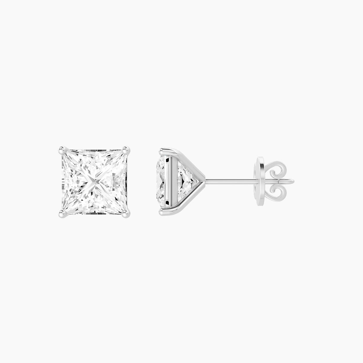 18k White Gold 3ct Princess White Lab Diamond Stud Earrings