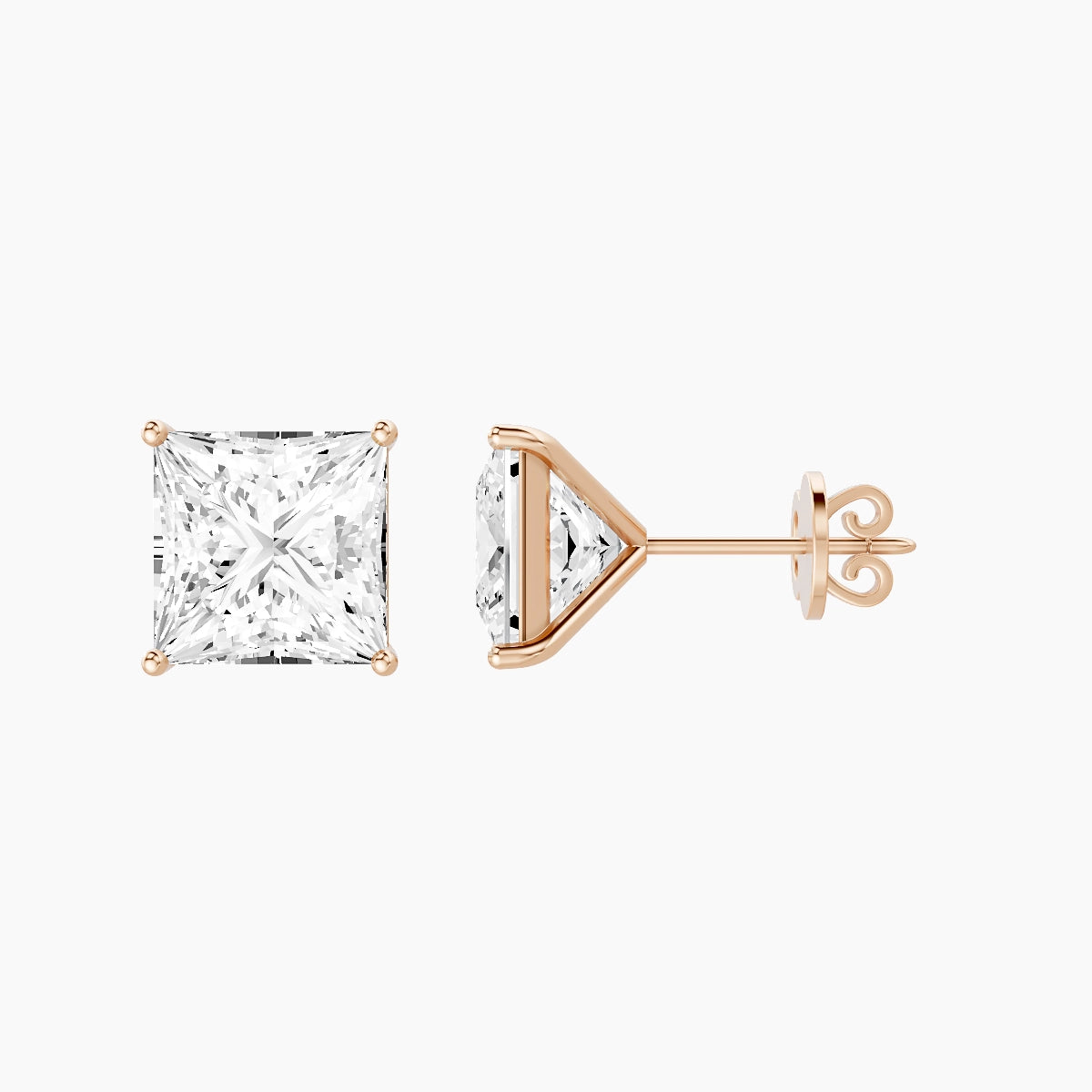 18k Rose Gold 5ct Princess White Lab Diamond Stud Earrings
