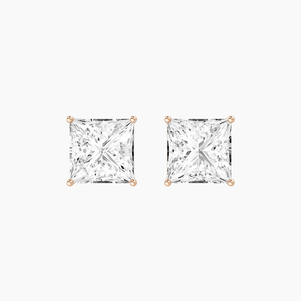 18k Rose Gold 5ct Princess White Lab Diamond Stud Earrings