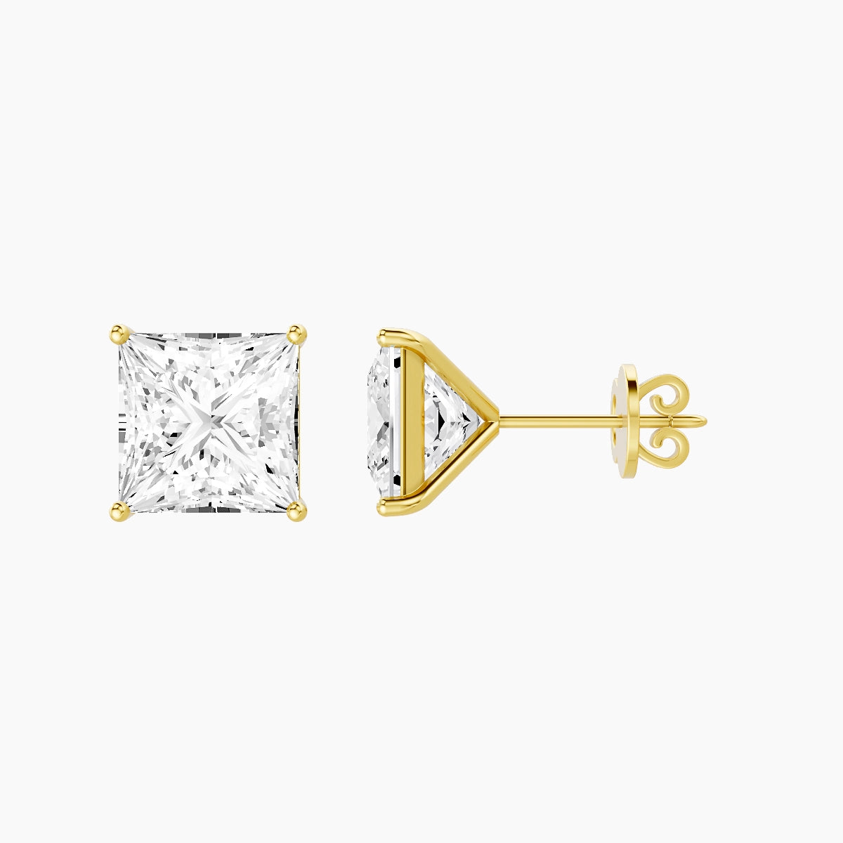 18k Yellow Gold 5ct Princess White Lab Diamond Stud Earrings