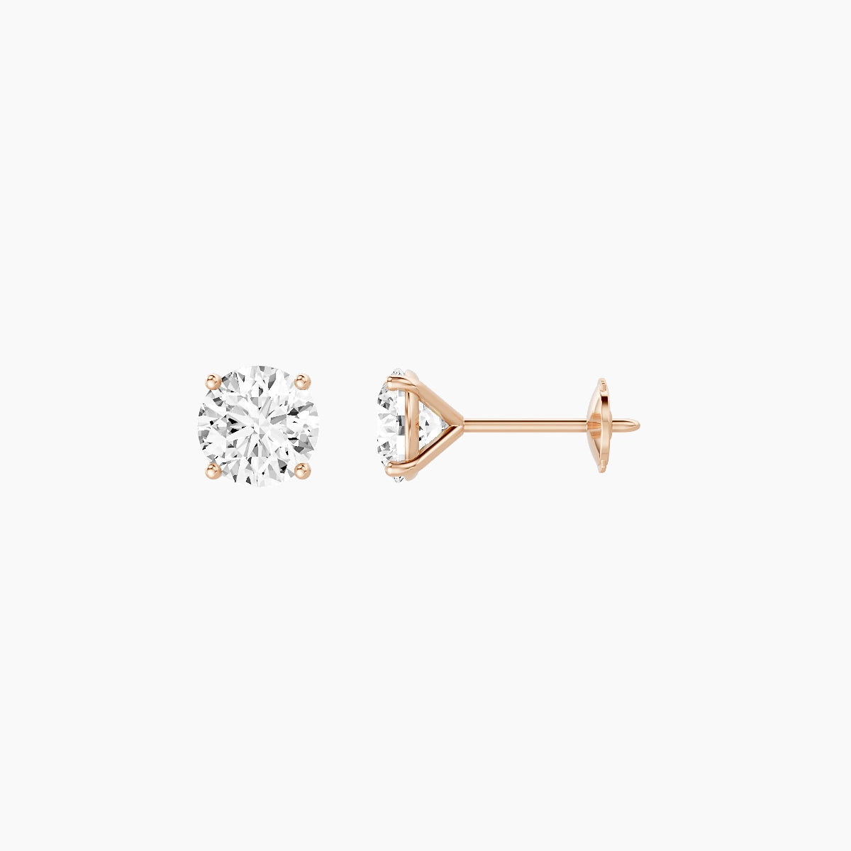 18k Rose Gold 1ct Round White Lab Diamond Stud Earrings