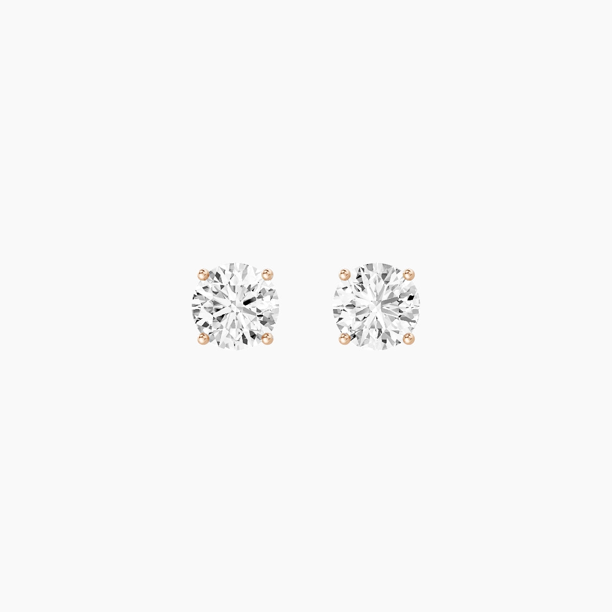 18k Rose Gold 1ct Round White Lab Diamond Stud Earrings