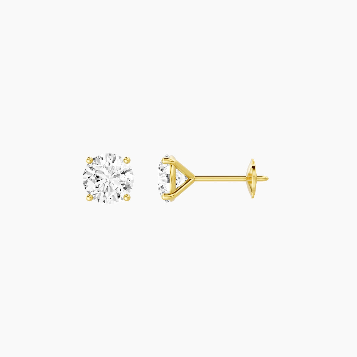 18k Yellow Gold 1ct Round White Lab Diamond Stud Earrings