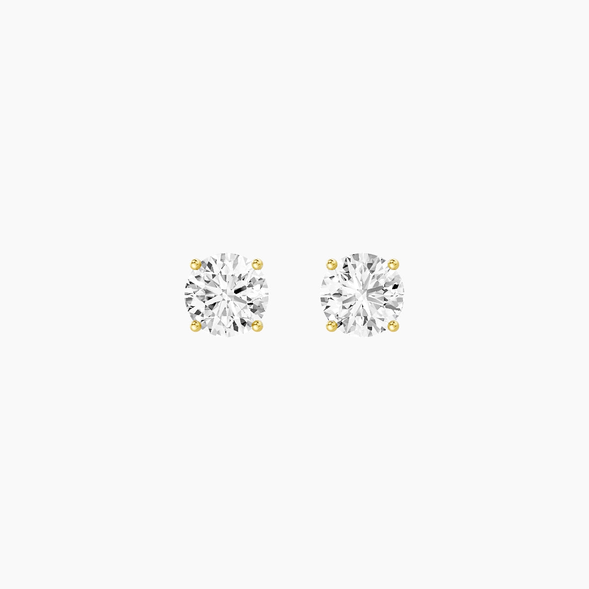 18k Yellow Gold 1ct Round White Lab Diamond Stud Earrings