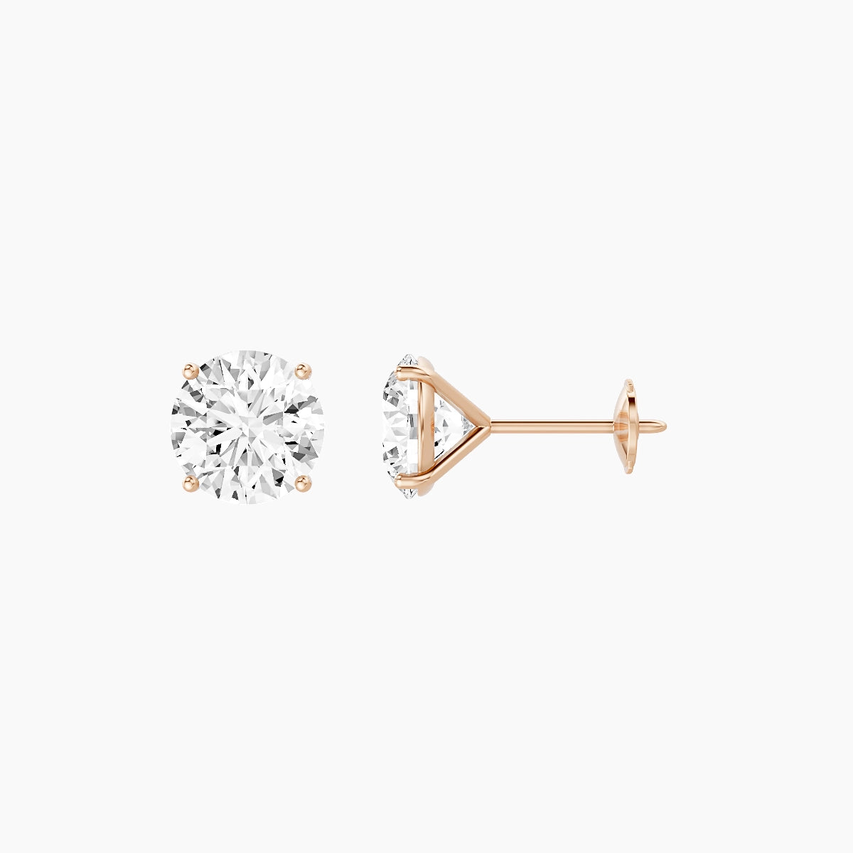 18k Rose Gold 2ct Round White Lab Diamond Stud Earrings