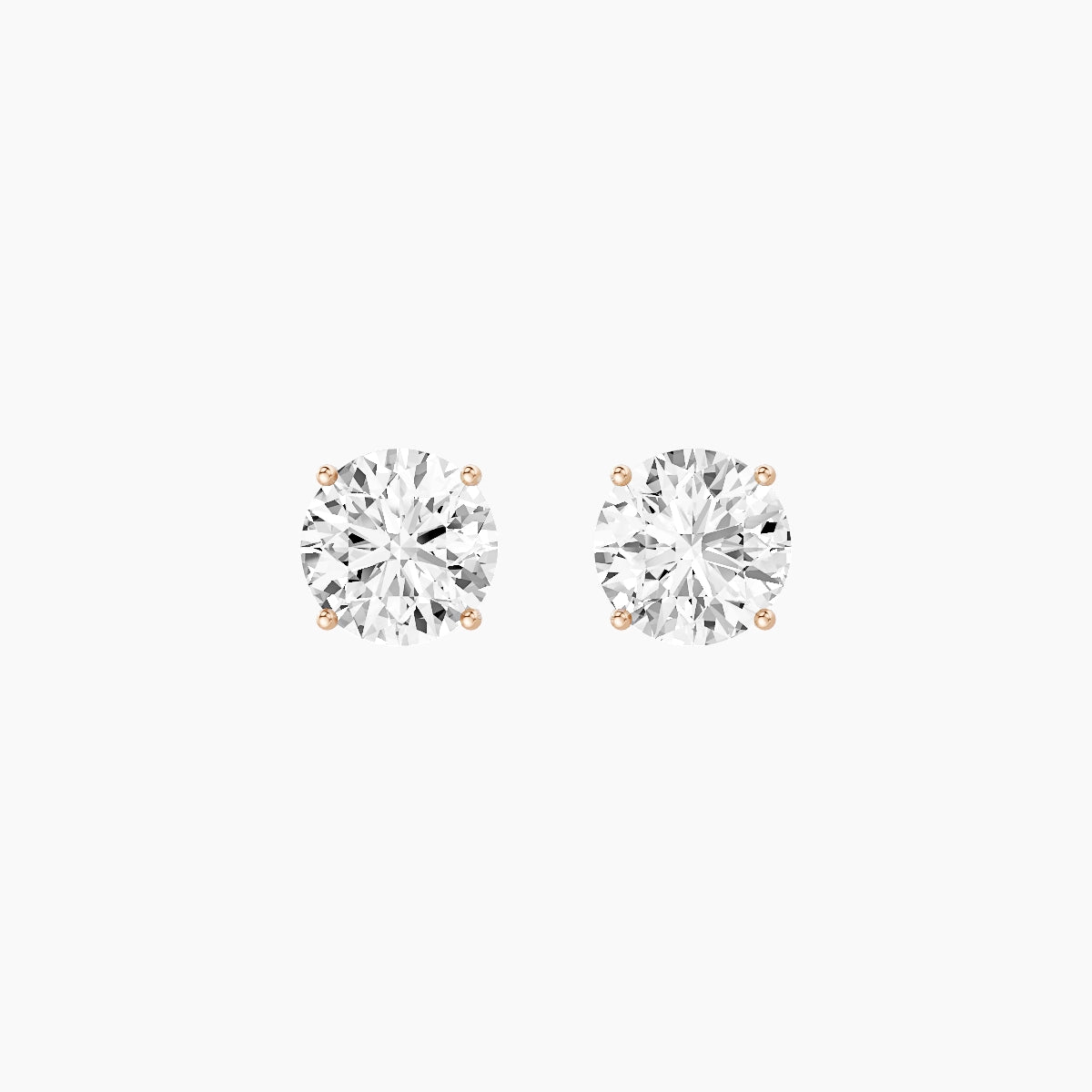 18k Rose Gold 2ct Round White Lab Diamond Stud Earrings