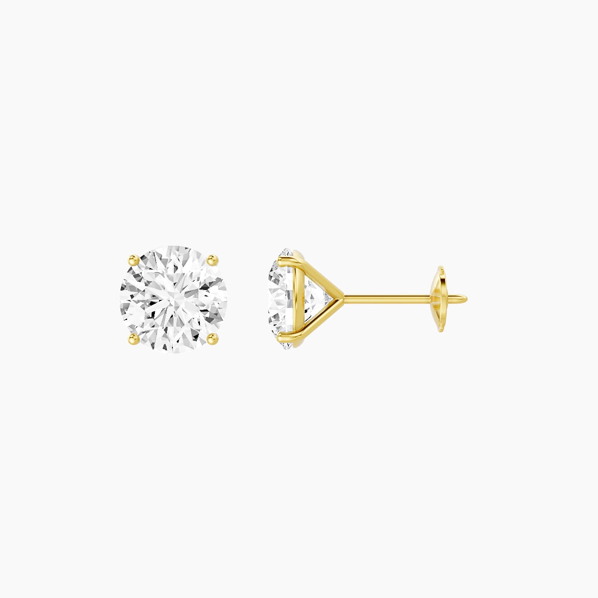18k Yellow Gold 2ct Round White Lab Diamond Stud Earrings