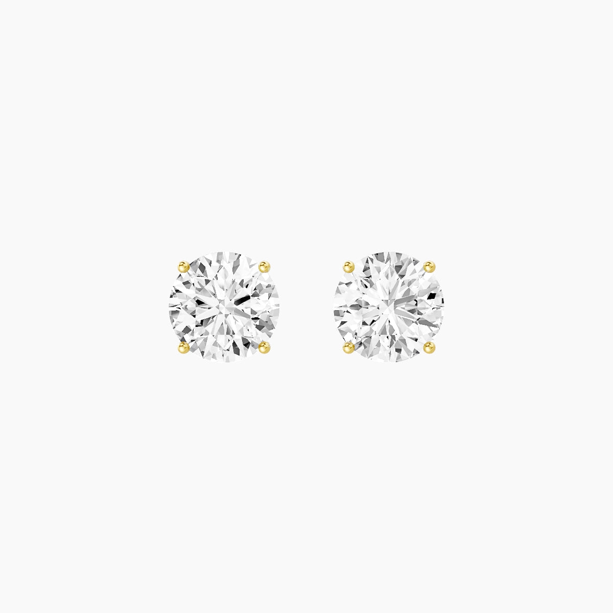 18k Yellow Gold 2ct Round White Lab Diamond Stud Earrings