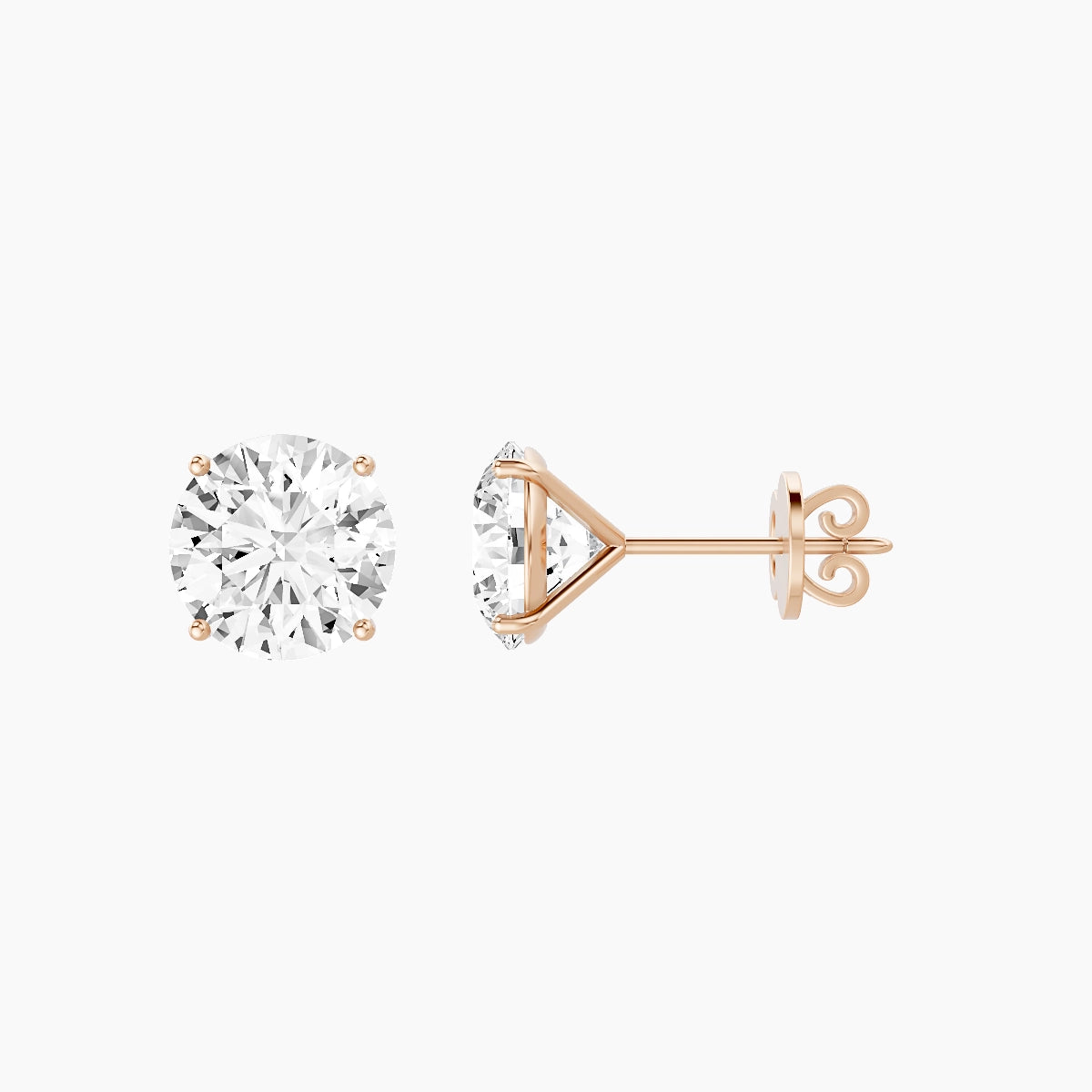18k Rose Gold 3ct Round White Lab Diamond Stud Earrings