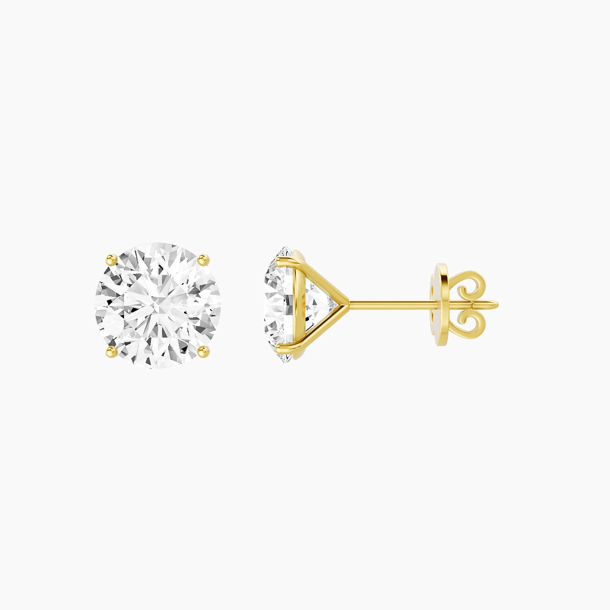 18k Yellow Gold 3ct Round White Lab Diamond Stud Earrings