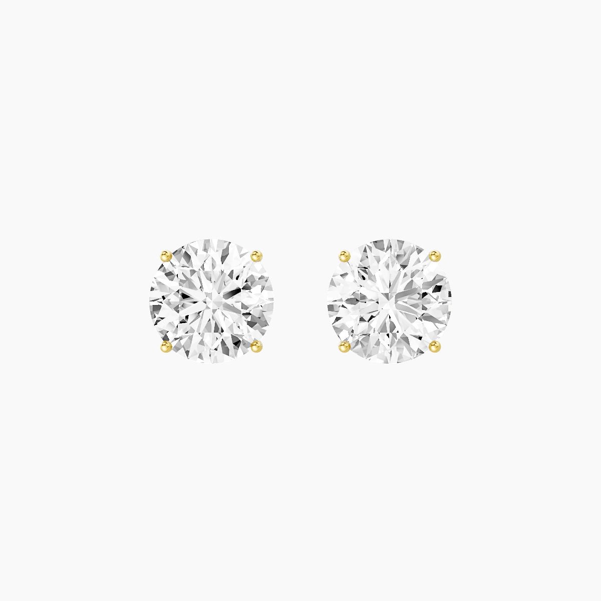 18k Yellow Gold 3ct Round White Lab Diamond Stud Earrings