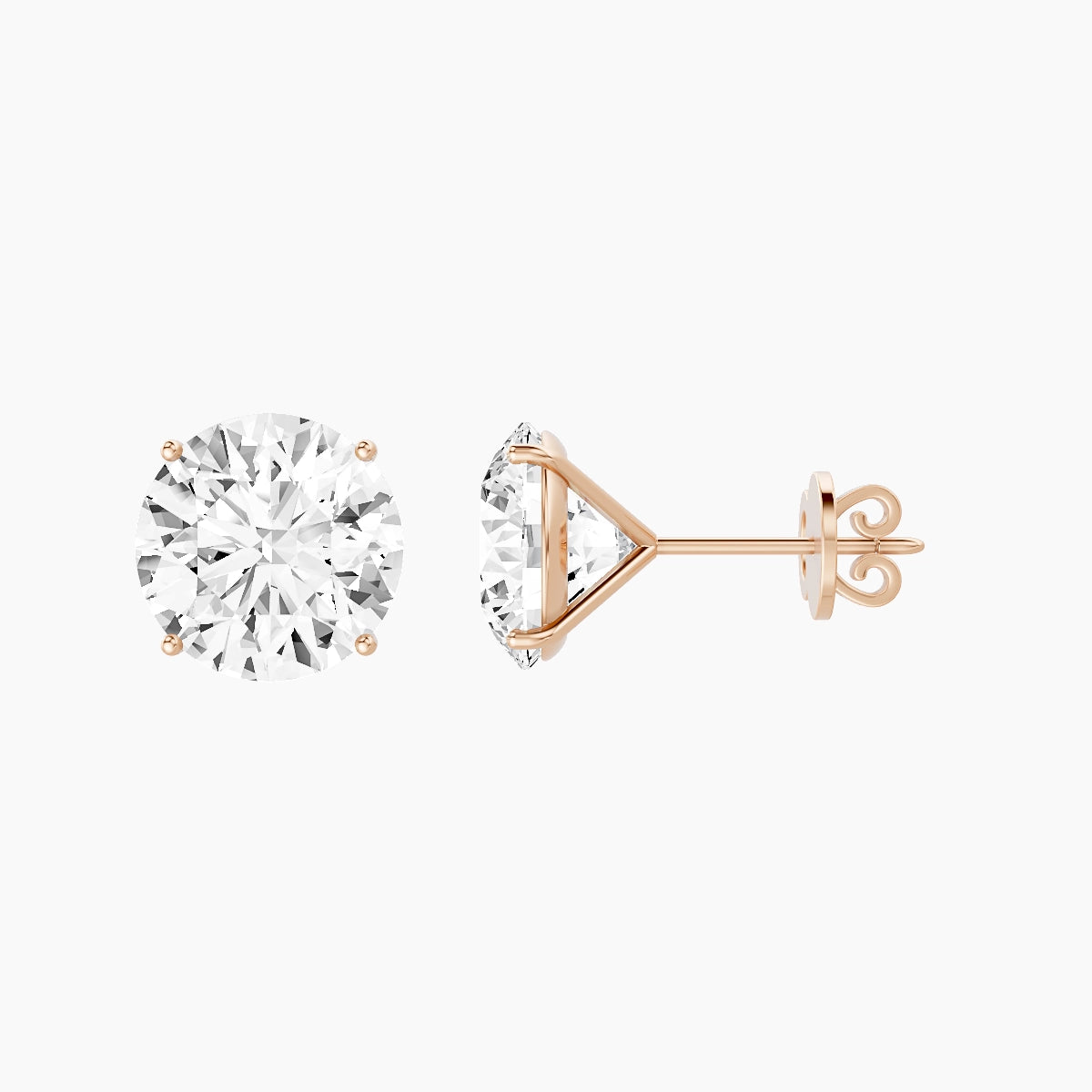 18k Rose Gold 5ct Round White Lab Diamond Stud Earrings