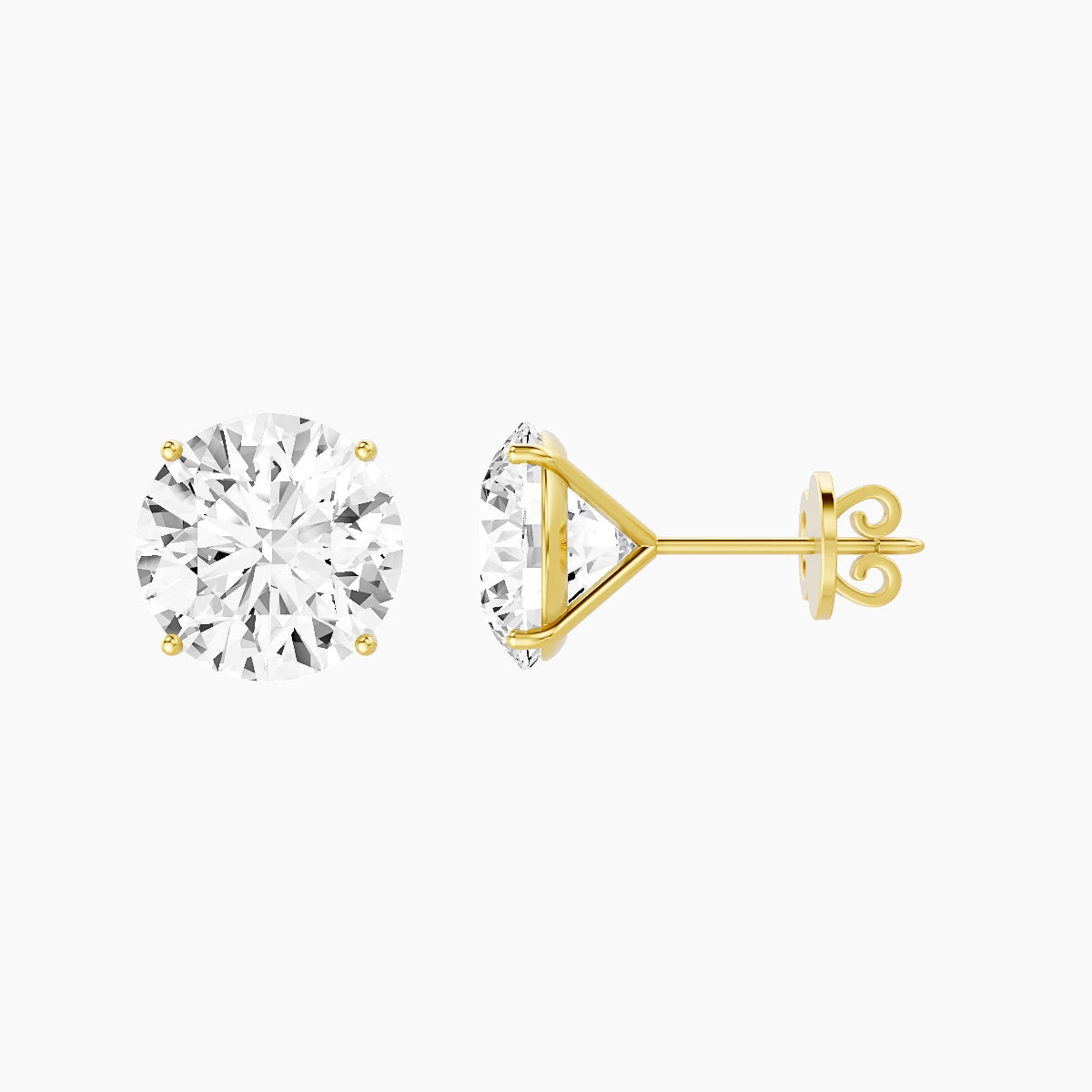 18k Yellow Gold 5ct Round White Lab Diamond Stud Earrings