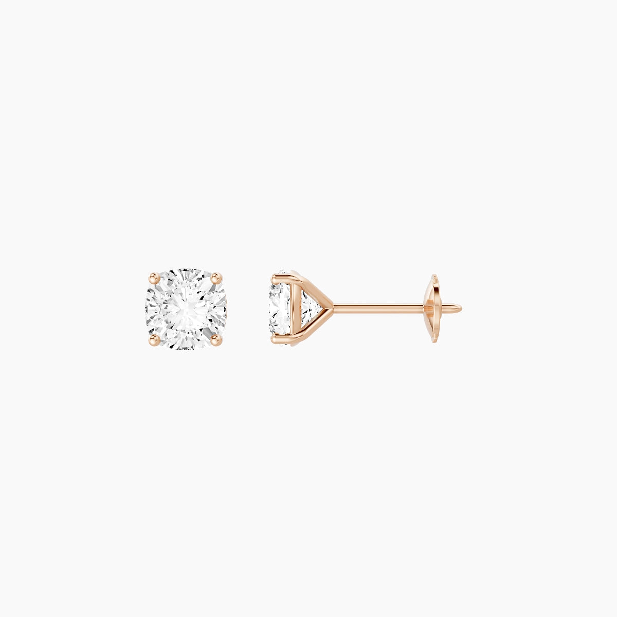 18k Rose Gold 1ct Square Cushion White Lab Diamond Stud Earrings