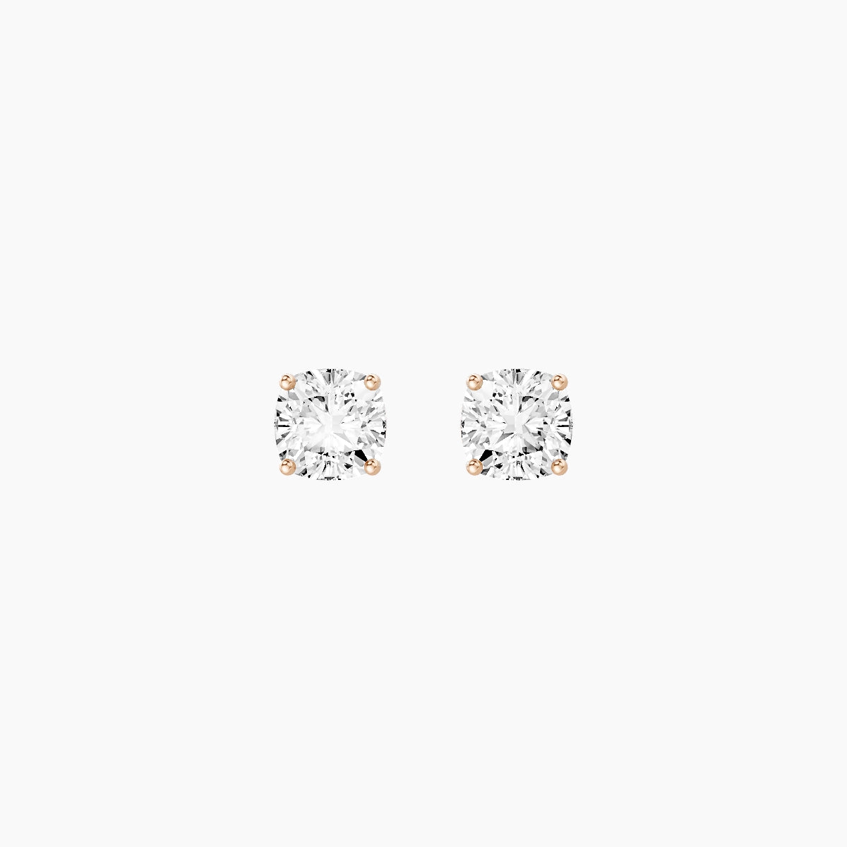 18k Rose Gold 1ct Square Cushion White Lab Diamond Stud Earrings