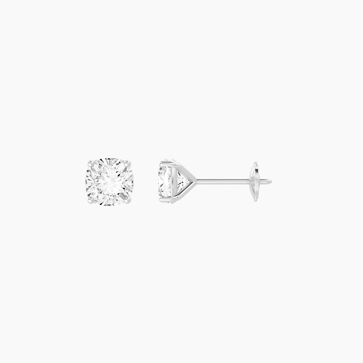 18k White Gold 1ct Square Cushion White Lab Diamond Stud Earrings