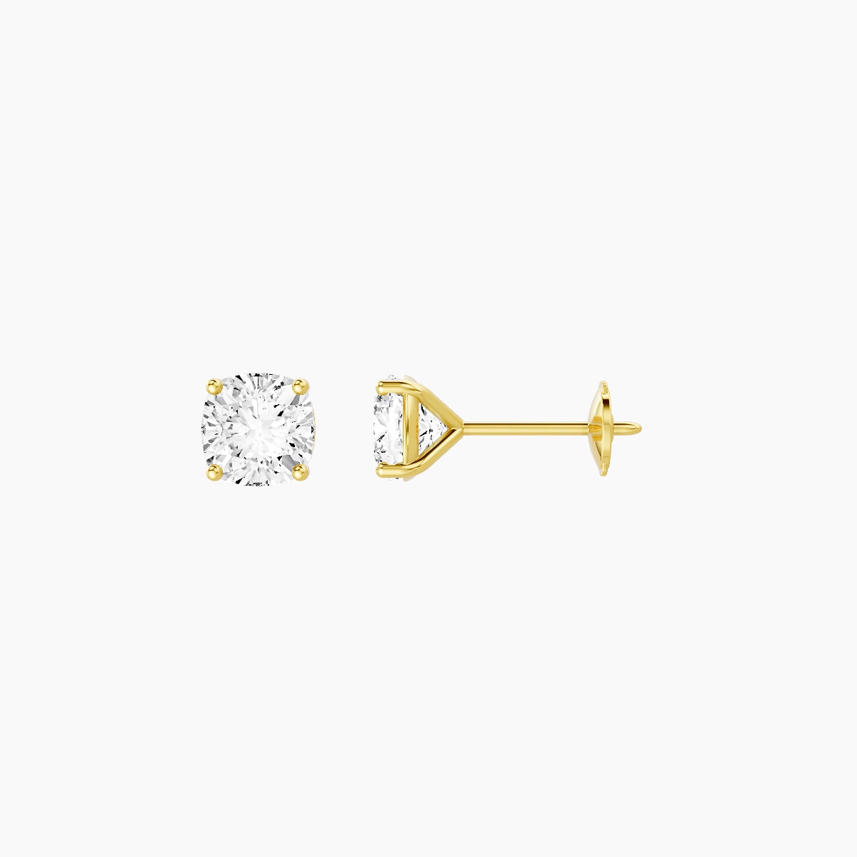 18k Yellow Gold 1ct Square Cushion White Lab Diamond Stud Earrings