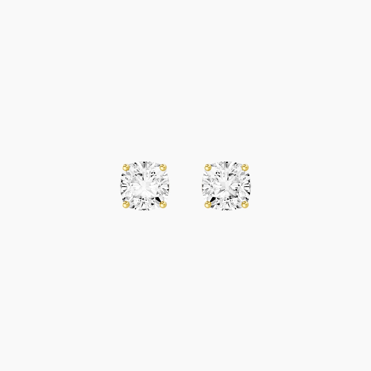 18k Yellow Gold 1ct Square Cushion White Lab Diamond Stud Earrings