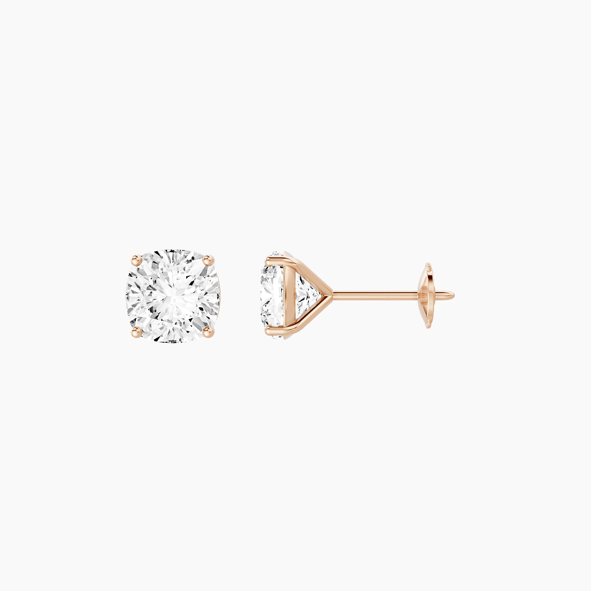 18k Rose Gold 2ct Square Cushion White Lab Diamond Stud Earrings