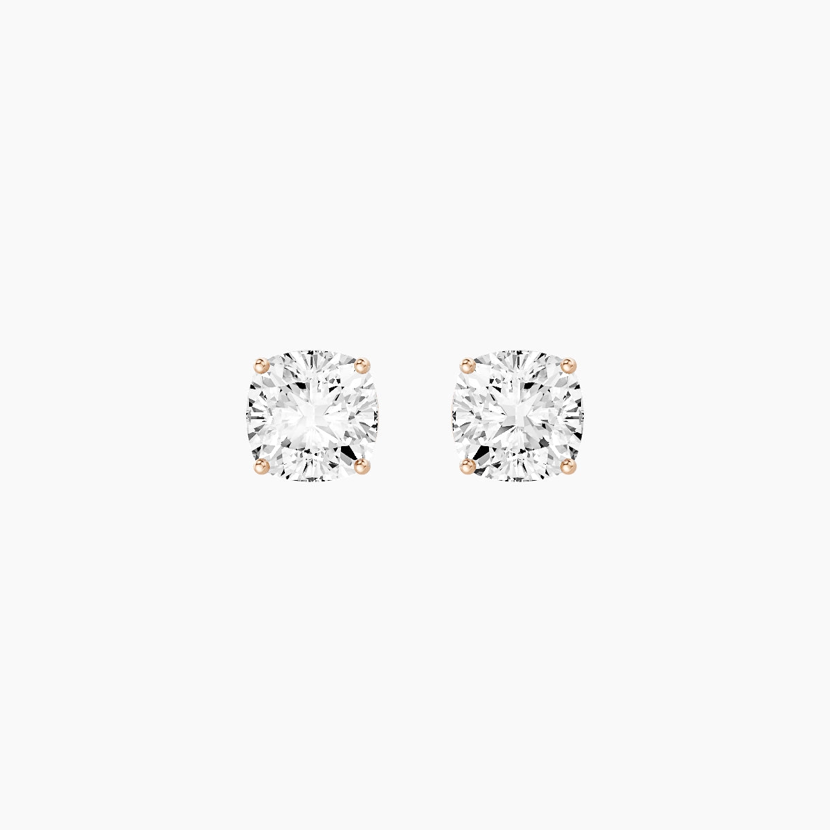 18k Rose Gold 2ct Square Cushion White Lab Diamond Stud Earrings