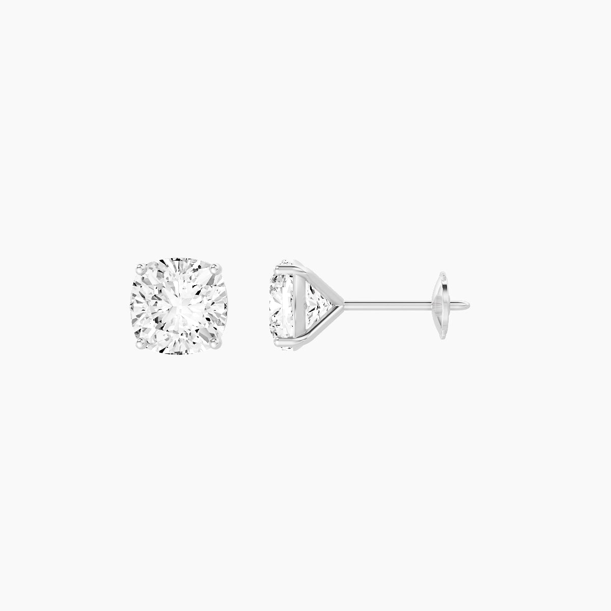 18k White Gold 2ct Square Cushion White Lab Diamond Stud Earrings