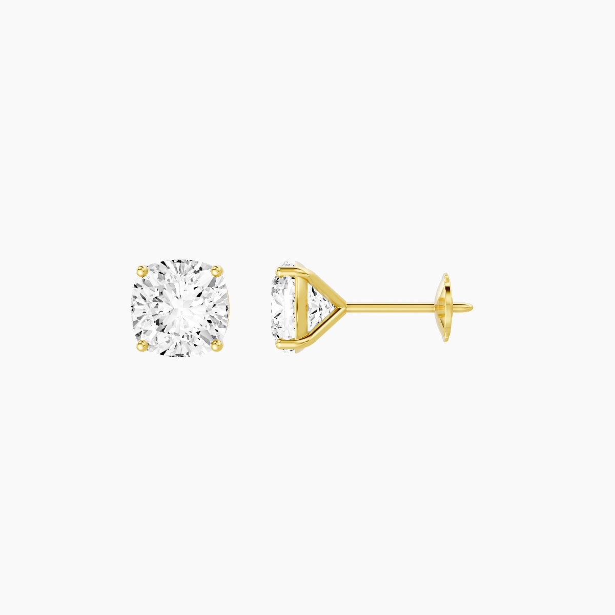 18k Yellow Gold 2ct Square Cushion White Lab Diamond Stud Earrings