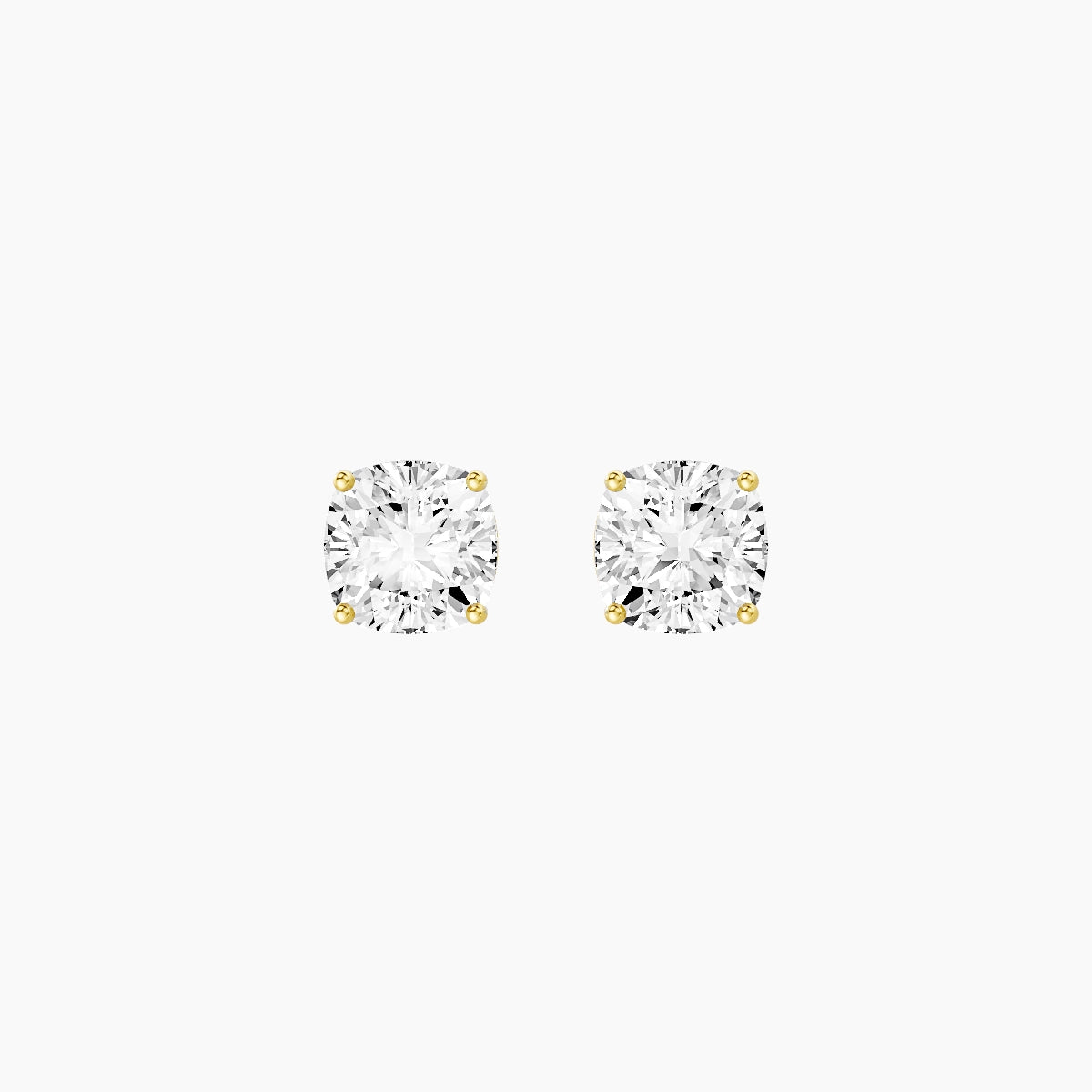 18k Yellow Gold 2ct Square Cushion White Lab Diamond Stud Earrings