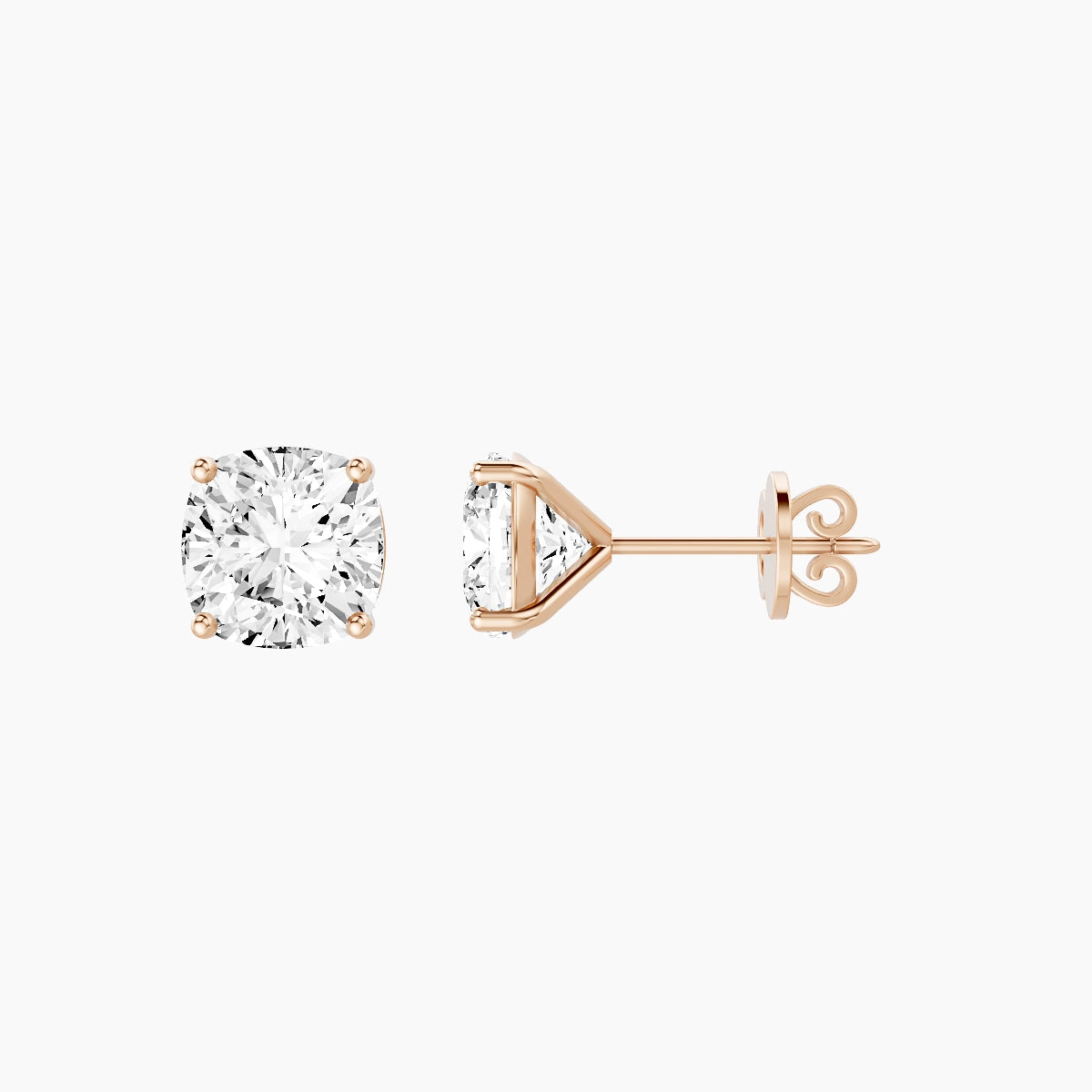 18k Rose Gold 3ct Square Cushion White Lab Diamond Stud Earrings