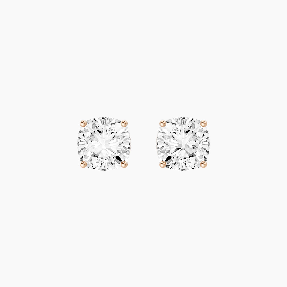 18k Rose Gold 3ct Square Cushion White Lab Diamond Stud Earrings