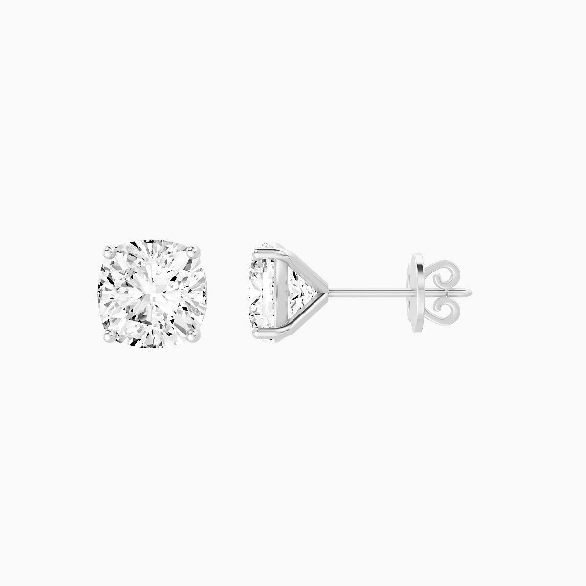 18k White Gold 3ct Square Cushion White Lab Diamond Stud Earrings