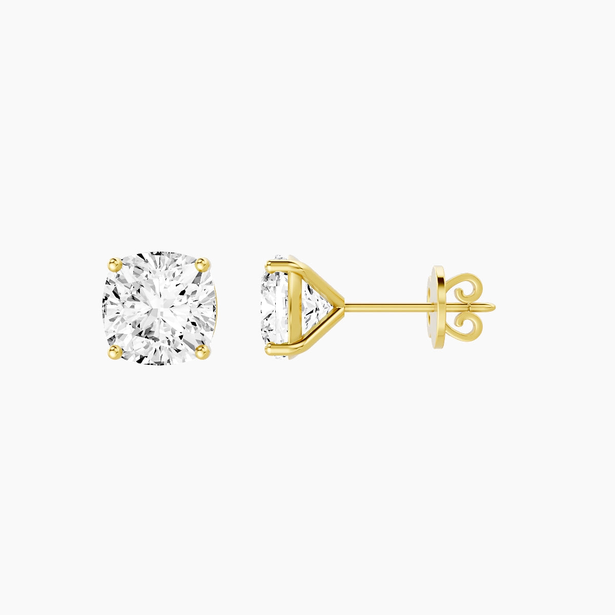 18k Yellow Gold 3ct Square Cushion White Lab Diamond Stud Earrings