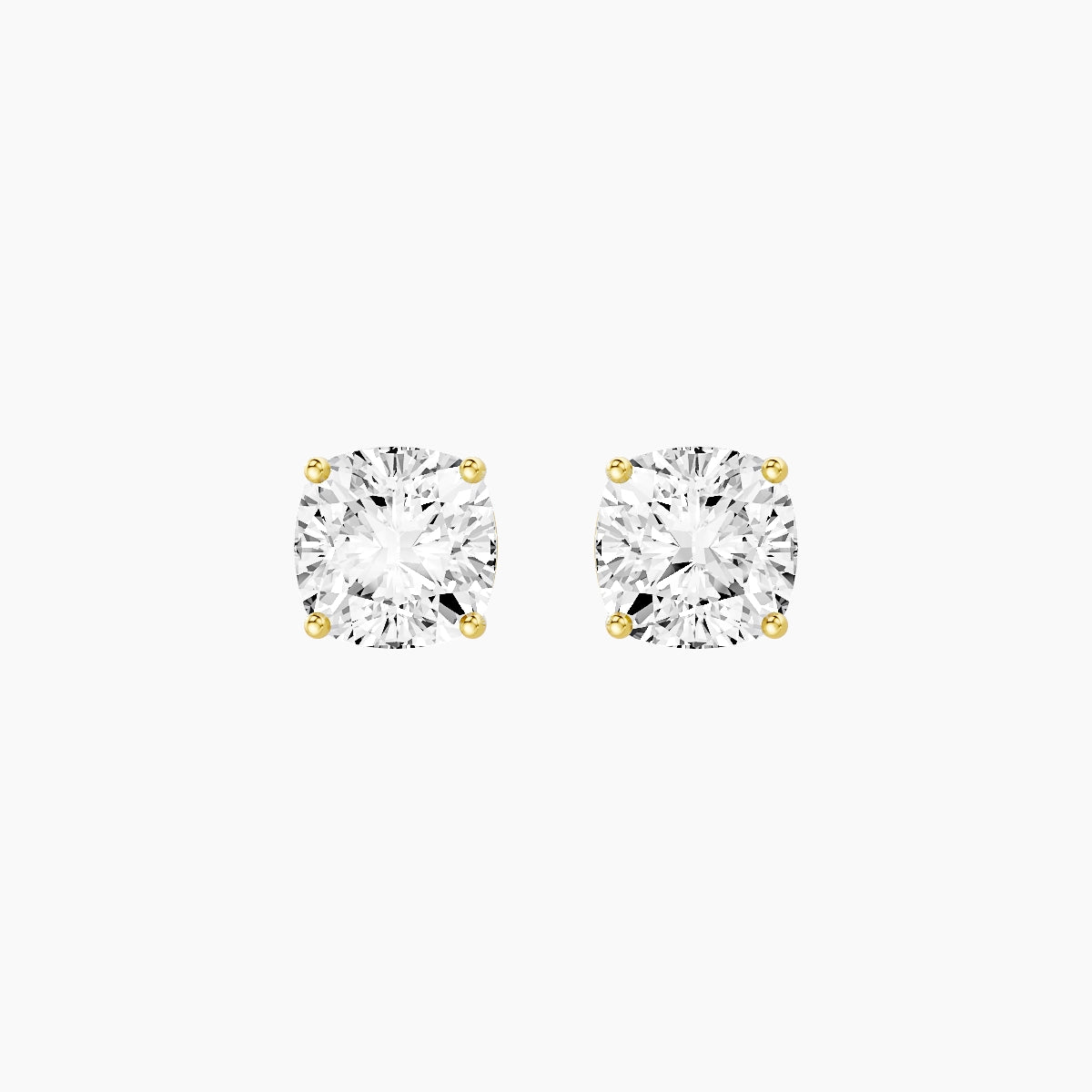 18k Yellow Gold 3ct Square Cushion White Lab Diamond Stud Earrings
