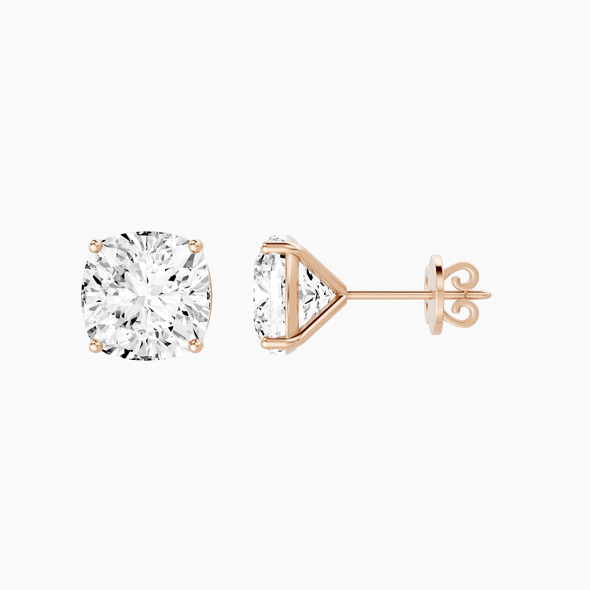 18k Rose Gold 5ct Square Cushion White Lab Diamond Stud Earrings
