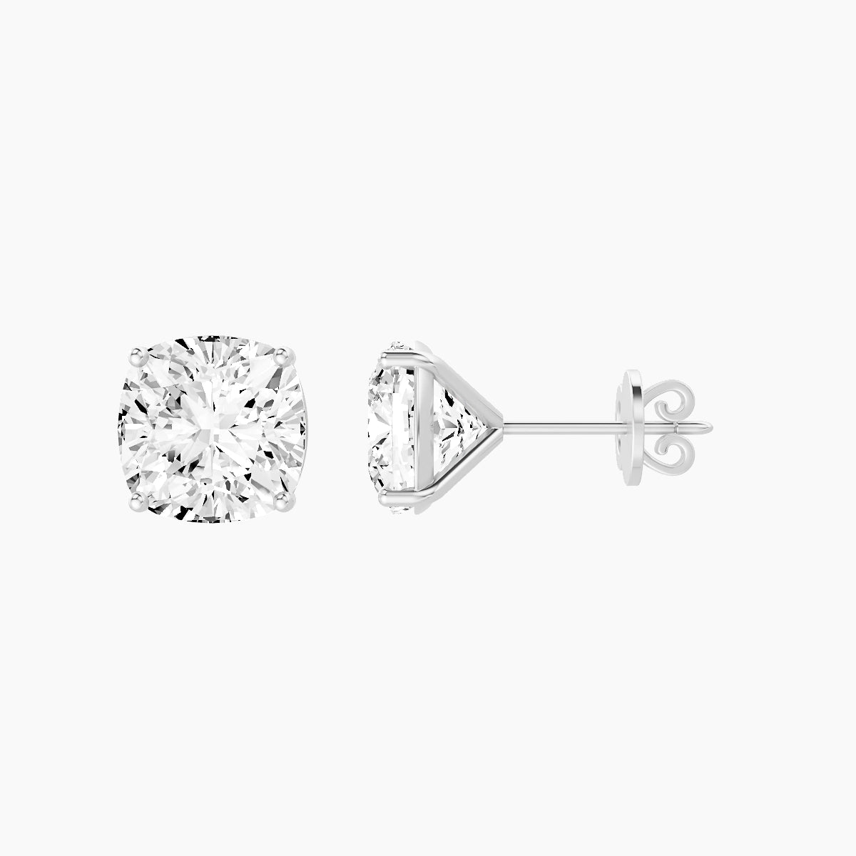 18k White Gold 5ct Square Cushion White Lab Diamond Stud Earrings
